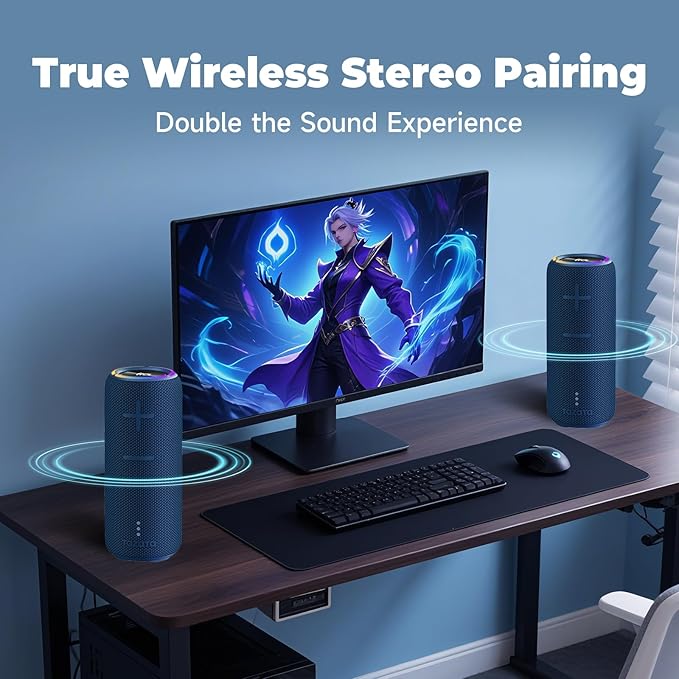 IPX7 Waterproof Bluetooth Speaker - 30W HD Sound, 8H Playtime, TWS Pairing, BT5.3, Portable for Pool/Beach/Shower, Blue Gift-BubblyBeeBaby