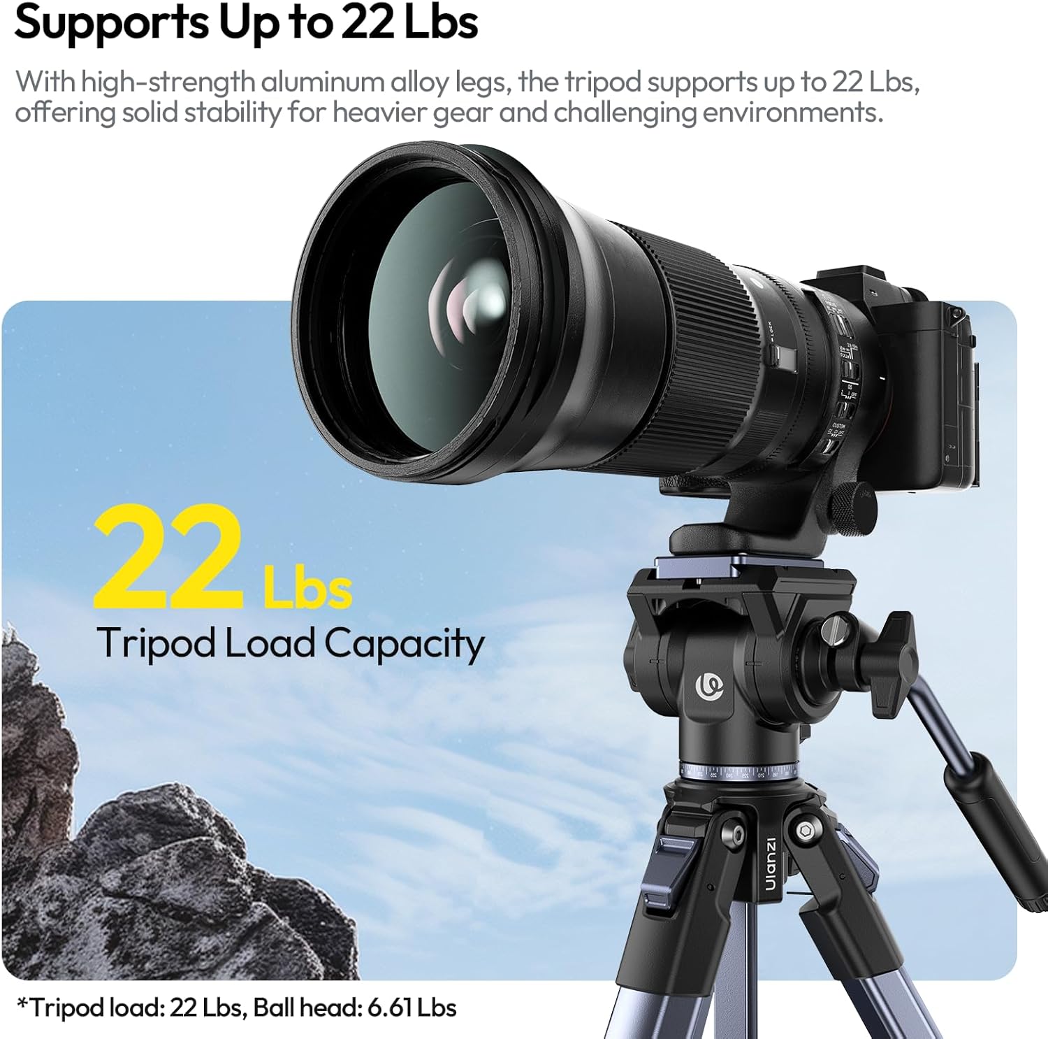 ULANZI Ombra Video Ⅱ Camera Tripod with Fluid Head, 61.5" Travel Tripod with 360° Rotated Arca Quick Release Plate, Portable Stand for Phone Camera Vlogging Video Shooting with Carry Bag Phone Clamp