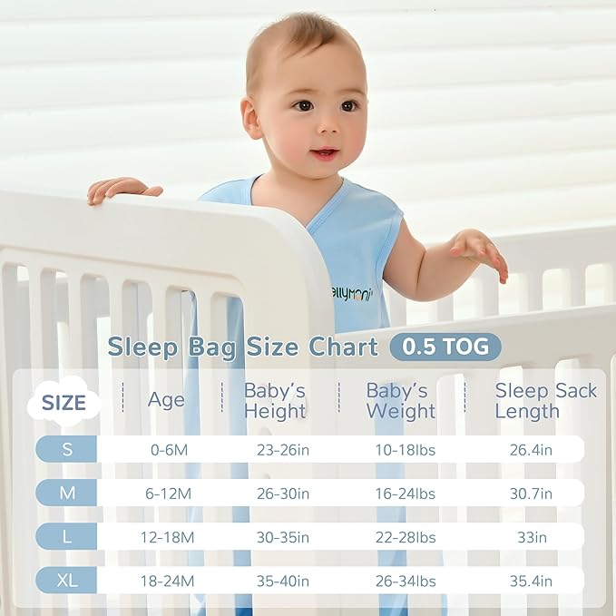 JELLYMONI Baby Sleep Sack 18-24 Months 100% Cotton Wearable Blanket, 0.5 TOG Soft Lightweight Toddler Sleeping Sack 3 Pack 2-Way Zipper Newborn Sleep Sacks-BubblyBeeBaby