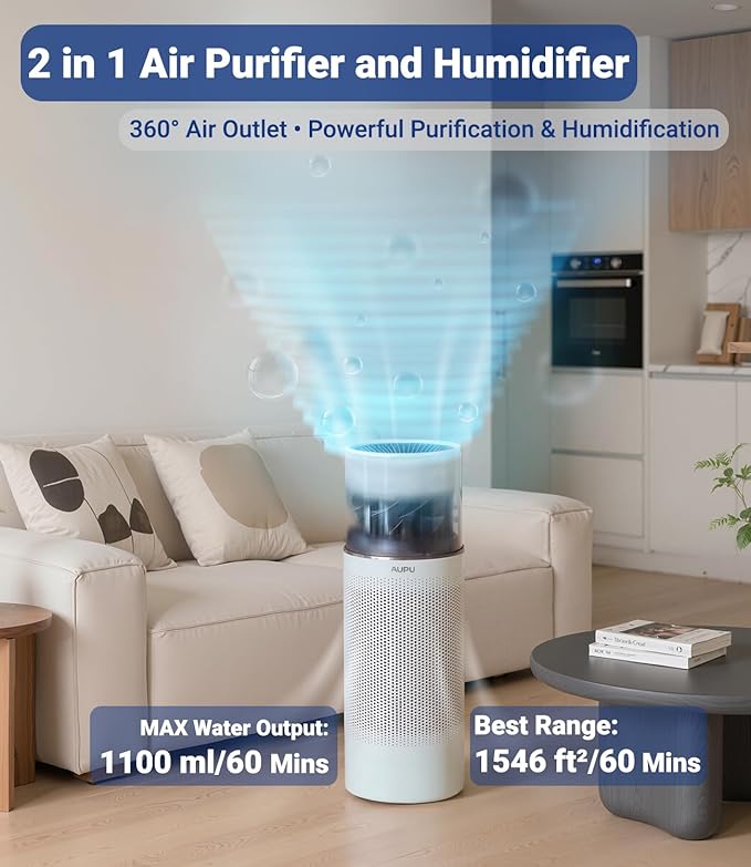2 in 1 Air Purifier with Humidifier,Air Purifiers for Home Large Room,Humidifier and Air Purifier in one HEPA Purifier for Home Pets Remove Pet Odor Smoke Pollen Dust for Bedroom,Living Room,Office-BubblyBeeBaby