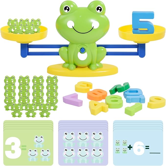 BAKAM Frog Balance Scale Toy, Number Counting Blocks Games, Montessori Math Games for Kids 5-7, Preschool Kindergarten Learning Activities, STEM Educational Toys for 3+ Year Old-BubblyBeeBaby