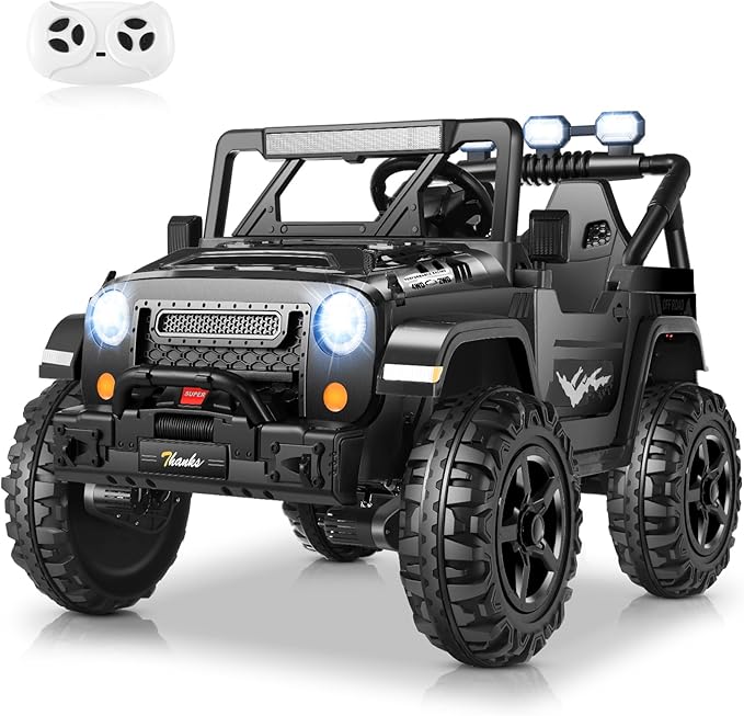 Hikole 24V 4x4 Ride on Toys for Big Kids - 4WD/2WD Switchable 2 Seater Battery Car with Remote Control, 4x200W Motors, 5 Mph Max Speed, Music, Electric Car for Boys Girls, Black-BubblyBeeBaby