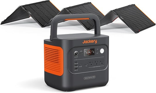 Jackery Explorer 2000 v2 Solar Generator and 500W Solar Panel, 2042Wh LiFePO4 Power Station, 2200W AC Output, 1 Hour Fast Charging for Emergencies, Power Outages, Camping-BubblyBeeBaby