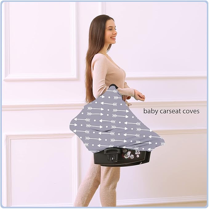 Car Seat Covers for Babies - Multi- use Nursing Carseat Canopy, Breastfeeding Covers, Baby Shower Gifts for Boys and Girls (dot Arrows)-BubblyBeeBaby
