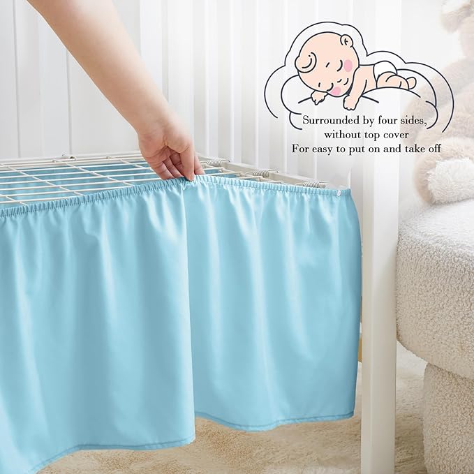 Horbaunal 2 Pack Crib Skirt & Crib Bed Sheet Set, Aqua Blue Crib Bed Skirt 28" x 52" with 14" Drop Dust Ruffle, Soft Microfiber Toddler Bedskirt Nursery Bedding Skirt for Baby Girls and Boys-BubblyBeeBaby