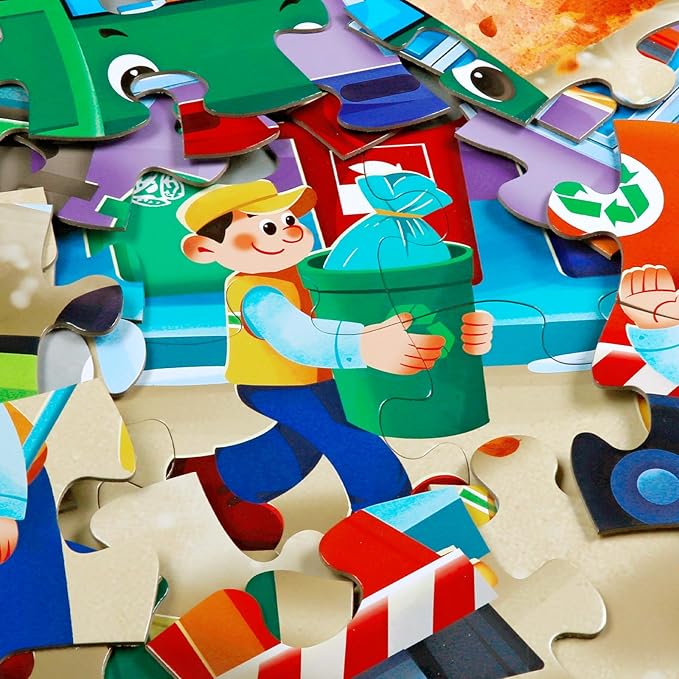 Jumbo Floor Puzzle for Kids,Recycling Garbage Truck Jigsaw Large Puzzles,48 Piece Trash Truck Vehicle Puzzle for Toddler Ages 3-5,Children Learning Preschool Educational Toys,Gift for 4-8 Years Old-BubblyBeeBaby