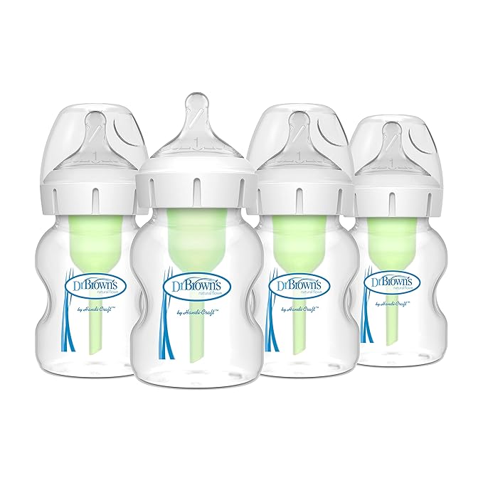 Dr. Brown's Natural Flow Anti-Colic Options+ Wide-Neck Baby Bottles 5 oz/150 mL,with Level 1 Slow Flow Nipple,4 Pack,0m+-BubblyBeeBaby