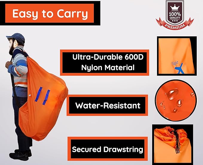 Alnoor USA Gate Check Bag for Single & Double Stroller Travel Bag for Air Plane | Extra Large & Ultra Durable - Includes Padded Shoulder Straps for Comfort & Durability With Pouch – Bonus E-Book-BubblyBeeBaby