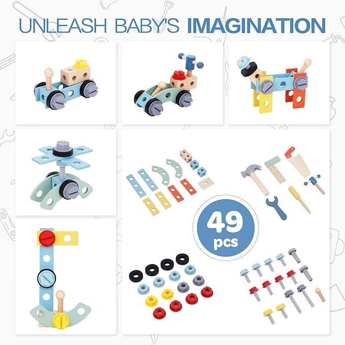 2-in-1 Baby Push Walker - Wooden Push Walker and Tool Toy for Babies - Toddler Learning Activity Walker for Girls Boys 1-3 Years - Educational and Sturdy Construction-BubblyBeeBaby