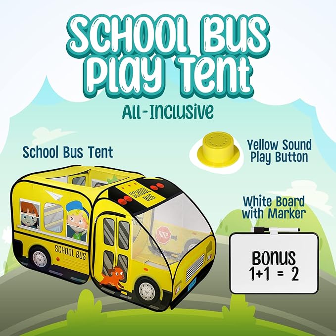 Kiddzery School Bus Pop Up Kids Play Tent - Tents with Sound Play Button for Toddler & Up - Girls and Boys Magic Wheels Bus for Indoor & Outdoor - Pretend Toy Playhouse - Playhouses for Toddlers-BubblyBeeBaby