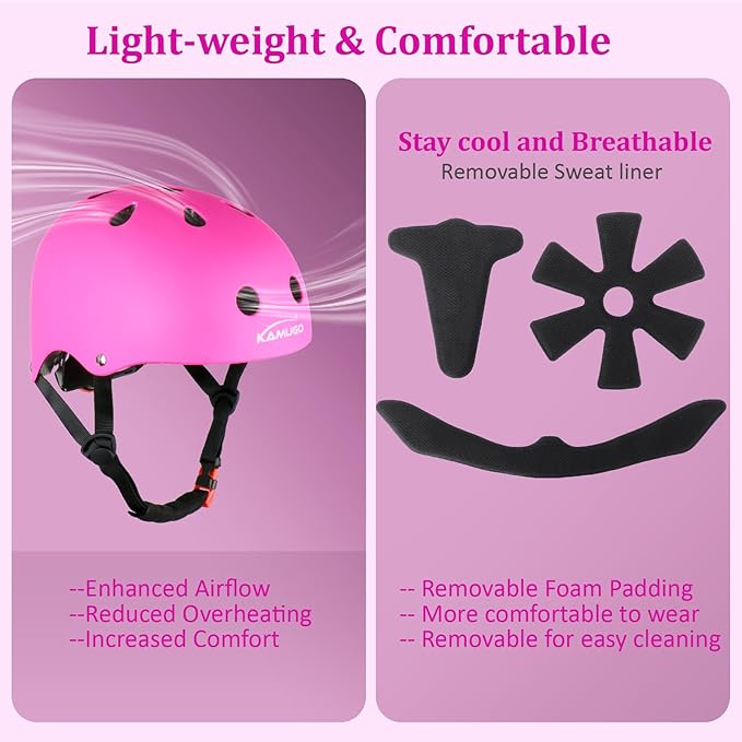 KAMUGO Kids Adjustable Helmet, with Sports Protective Gear Set Knee Elbow Wrist Pads for Toddler Age 2-8 Boys Girls, Bike Skateboard Hoverboard Scooter Rollerblading Helmet Set-BubblyBeeBaby