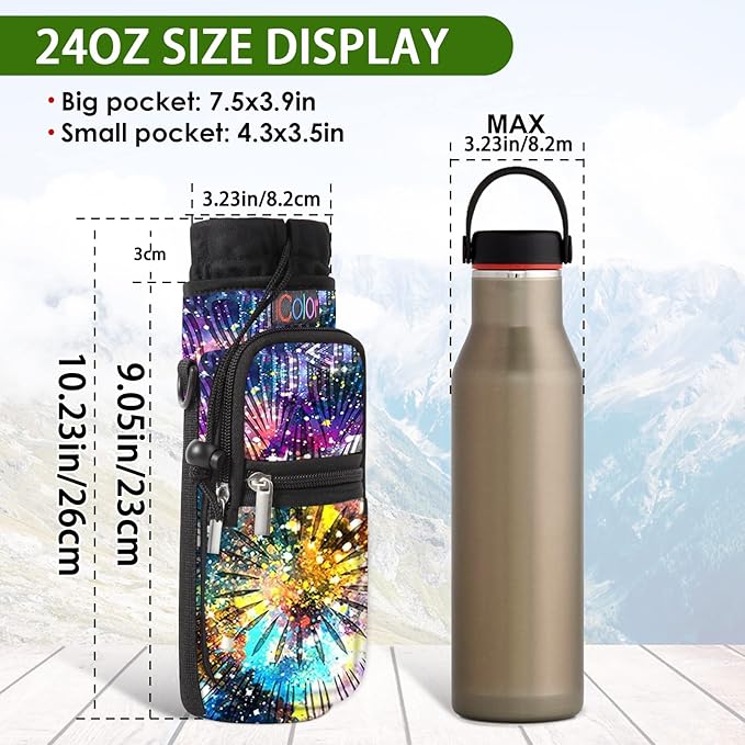 icolor Water Bottle Carrier Bag with Strap 25/32/40 oz Crossbody Bottle Holder with Phone Pocket Sling Sleeve Insulated Neoprene Water Bottle Pouch for Walking Travelling-BubblyBeeBaby