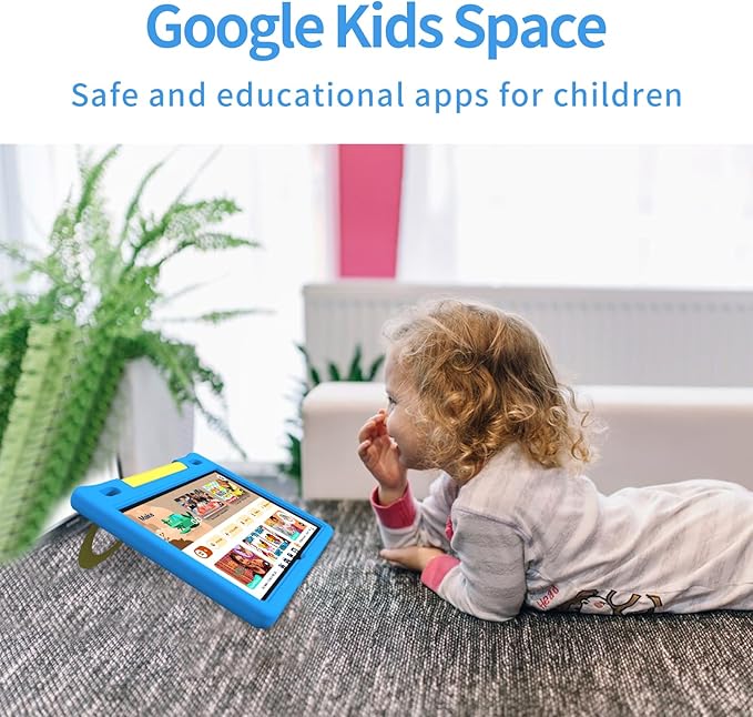 JREN Kids Table 10.1" ｜Android 14 Tablet for Kids｜64GB Storage｜Octa-Core｜WiFi ｜Cameras｜Parental Control｜Kids Content｜Case Included Great Gift for Children Ages 3-12 Years Old Blue-BubblyBeeBaby