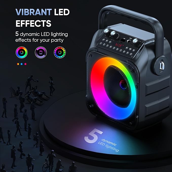 Karaoke Machine, Portable Bluetooth Speaker with 2 Wireless Microphones for Adults & Kids with Lights, Karaoke Microphone with PA System Supports USB/TF/REC/FM/AUX for Home Party Home System Packages-BubblyBeeBaby