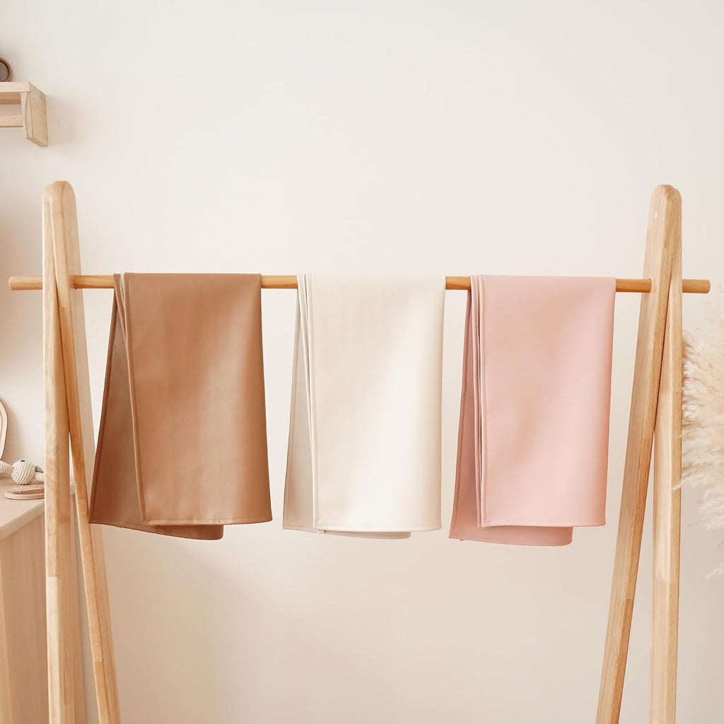 Konssy Faux Leather Baby Changing Mat 2 Pack, Waterproof, Wipeable & Portable Diaper Changing Pad for Travel or Home, Foldable Mat Fits Perfectly in Diaper Bag, 30 x 17 inches (Brown,Beige)