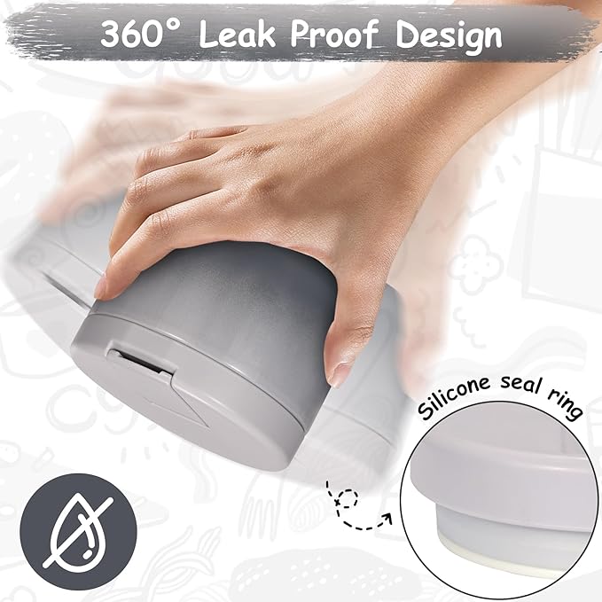 12oz Insulated Vacuum Food Jar with Buckle Lid Wide Mouth Soup Thermo for Hot Food Kids Leakproof Stainless Steel Lunch Container (Gradient Grey, 12OZ)-BubblyBeeBaby