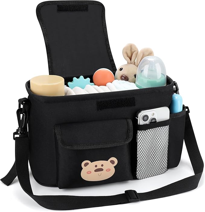 Accmor Universal Stroller Organizer with Cup Holder and Shoulder Strap, Stroller Bag Caddy Organizer Stroller Accessories for Uppababy, Baby Jogger, Nuna, Doona, Britax Strollers-BubblyBeeBaby