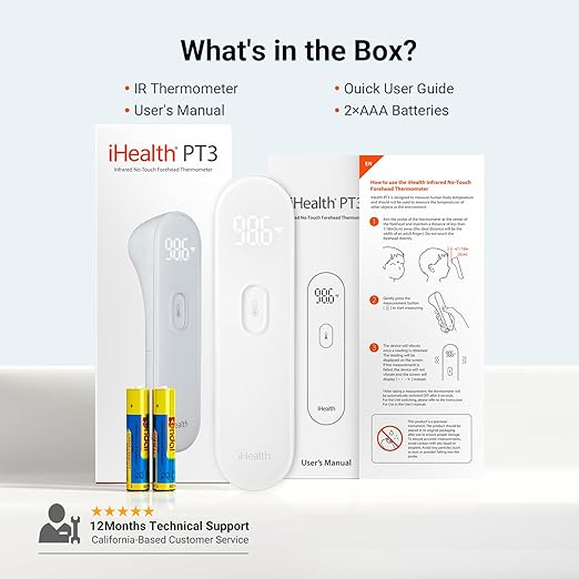 iHealth No-Touch Forehead Thermometer for Adults, Kids, Babies - 1s Fast Accurate, 3 Ultra-Sensitive Sensors, Quiet Vibration Feedback, Digital Large LED Digits, Easy to Use for Home & Nurses, PT3-BubblyBeeBaby