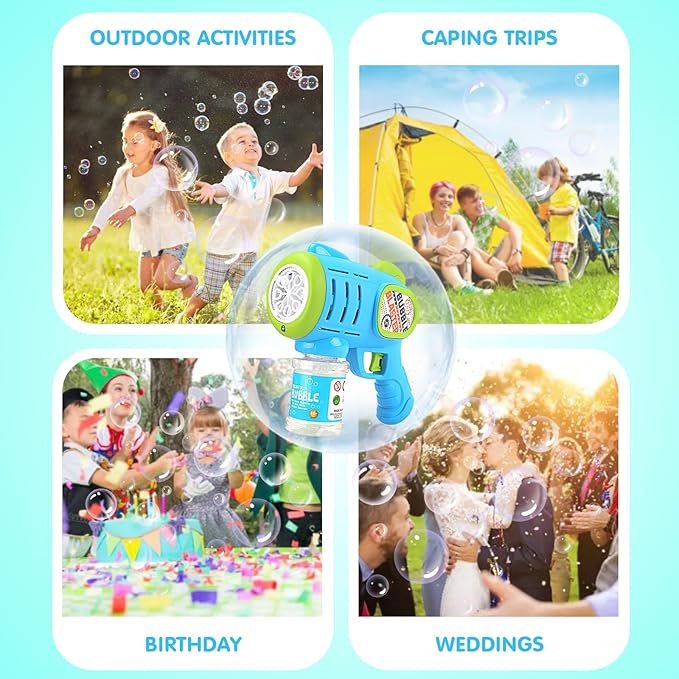2 Pack Bubble Gun Machine for Kids, Automatic Light Up Bubble Blower with 4 Bottles 10 Bags Refill Solution Bubble Guns Blaster for Toddlers, Outdoor Toys Gifts Wedding Easter Party Favor-BubblyBeeBaby