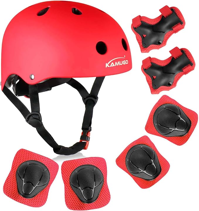 KAMUGO Kids Bike Helmet, Toddler Helmet for Ages 2-8 Boys Girls with Sports Protective Gear Set Knee Elbow Wrist Pads for Skateboard Cycling Scooter Rollerblading-BubblyBeeBaby