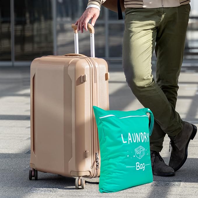 2 Pcs Large Travel Laundry Bags - Waterproof Wet/Dry, Washable, Drawstring, Bathing Suit, Workout, Gym Clothes, Swimming, Yoga - Green, Grey-BubblyBeeBaby