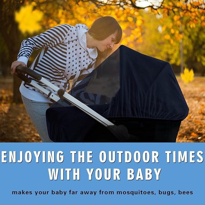 Mosquito Net for Stroller 2Pack - Protective Baby Mosquito Bug Net for Strollers, Bassinets, Cradles, Playards, Pack N Plays and Portable Mini Crib (Navy)-BubblyBeeBaby