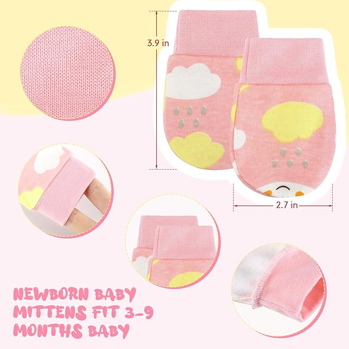 6 Pairs Newborn Baby Mittens No Scratch Gloves Infant Toddler Anti Scratch Essentials Unisex Cotton for 3-9 Months Girls Boys(Pink Series, Cute)-BubblyBeeBaby