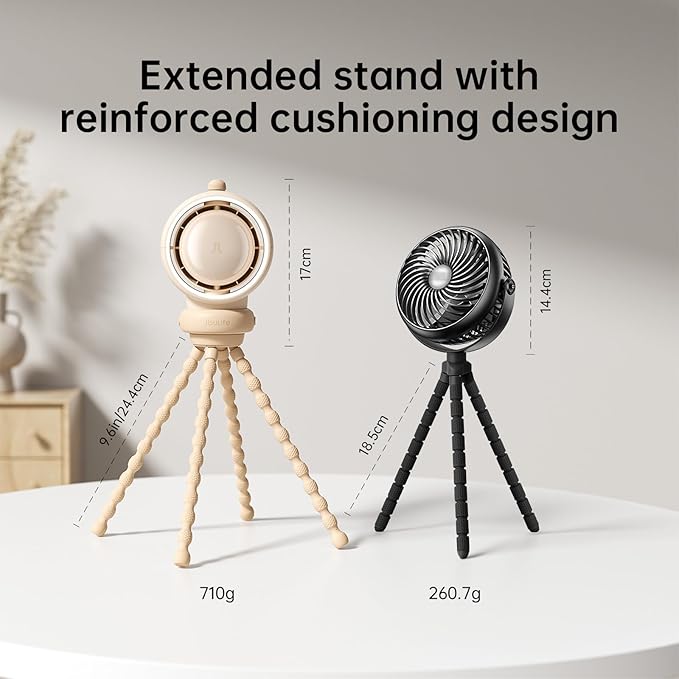 JISULIFE Stroller Fan Baby Large, Safe Bladeless for Crib, Desk, Portable Battery Rechargeable Cooling Fan with Air Turbo Tech, Night Light, Food-Grade Gift for Mom/Dad/Friend - Brown-BubblyBeeBaby