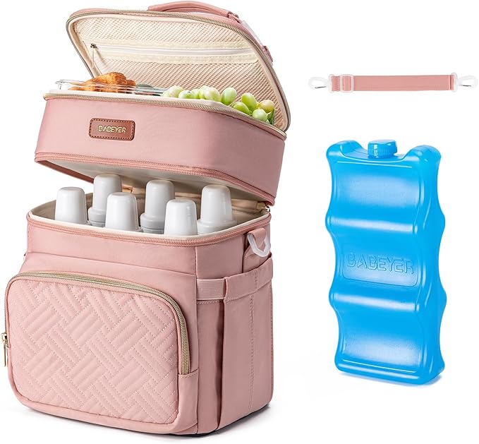 Insulated Breastmilk Cooler Bag with Ice Pack - Holds 6x9oz Bottles, Leakproof Double Layer, Baby Bottle Cooler Bag with Adjustable Strap for Nursing Moms, Daycare & Travel-BubblyBeeBaby