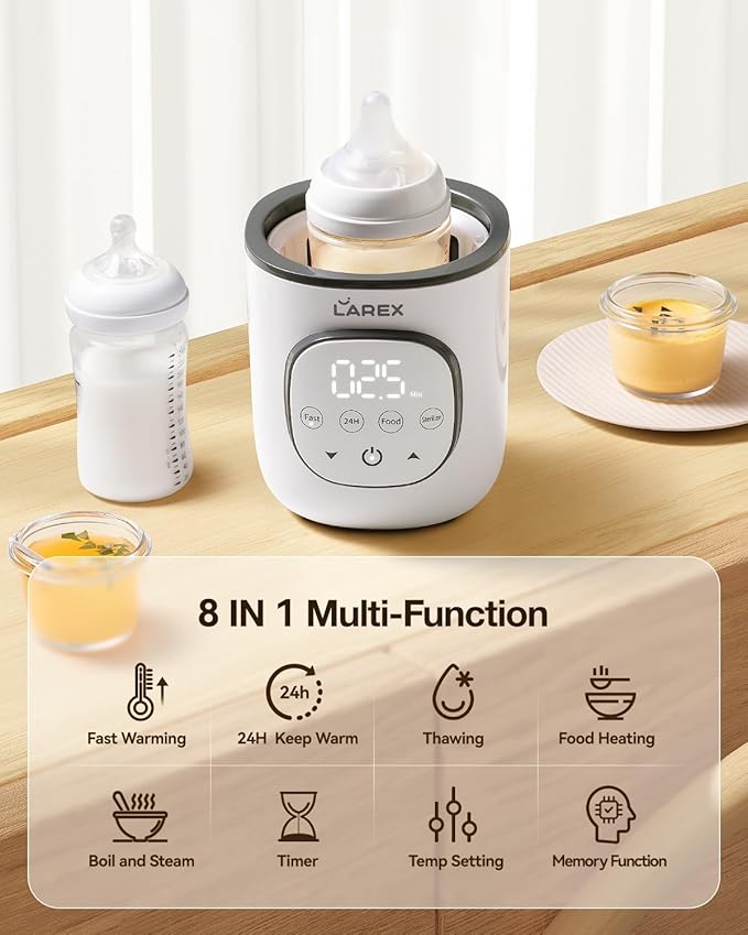 LAREX Bottle Warmer, Fast Baby Bottle Warmer for Breastmilk and Formula, with Timer and Accurate Temp Control, 8 in 1 Baby Milk Warmer BPA Free with Digital Display, Bottle Warmers for All Bottles-BubblyBeeBaby