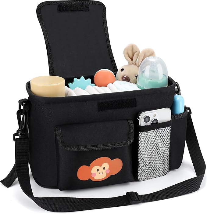 Accmor Universal Stroller Organizer with Cup Holder and Shoulder Strap, Stroller Bag Caddy Organizer Stroller Accessories for Uppababy, Baby Jogger, Nuna, Doona, Britax Strollers-BubblyBeeBaby