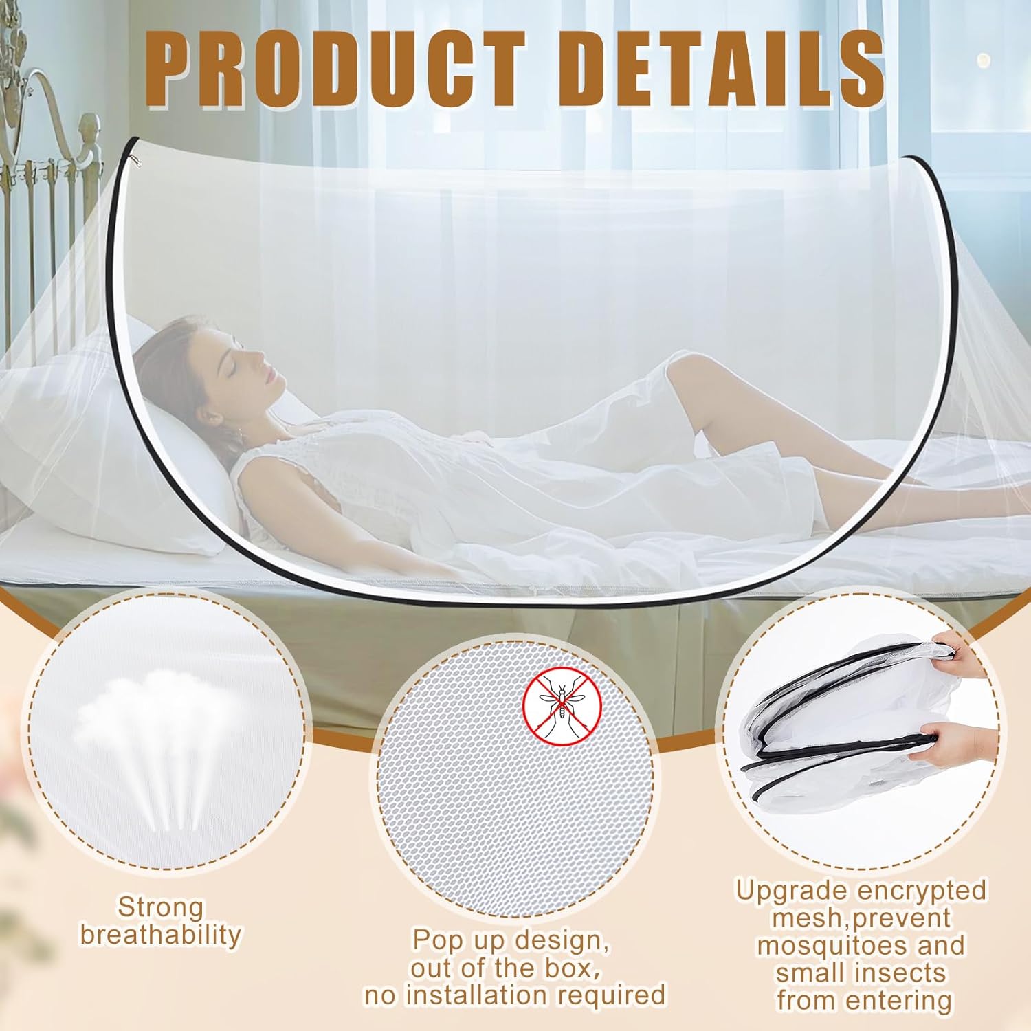 2 Pcs Large Pop up Mosquito Tent Portable Foldable Mosquito Bug Net for Bed Camping Travel Patio Outdoor 78 * 31 * 22 Inch Bug Netting Mesh Tent Canopy for Adults Baby Bedroom