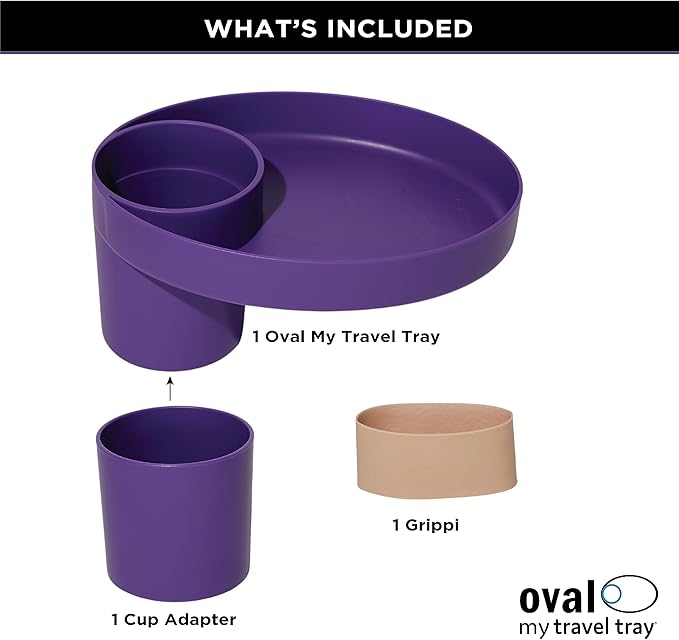 Travel Tray Oval USA Made Extend Your Current Cup Holder to Hold Your Cup Plus A Tray for Snacks, Toys and Accessories. Use in a Car Seat, Booster, Stroller, Golf Cart, Outdoor Chair, Purple-BubblyBeeBaby