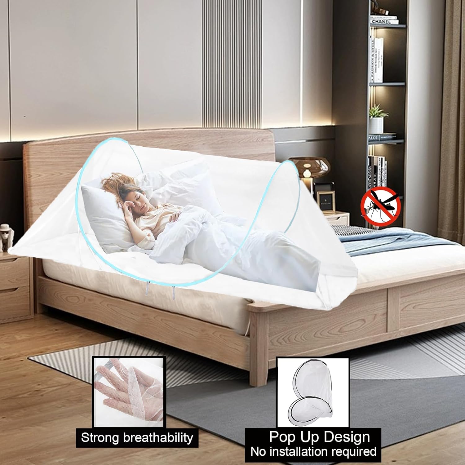 CMINGJ Large Pop Up Mosquito Tent, Portable Foldable Mosquito Net for Bed Camping Travel Patio (78 * 31 * 22inch) (Blue Adjustable Size)