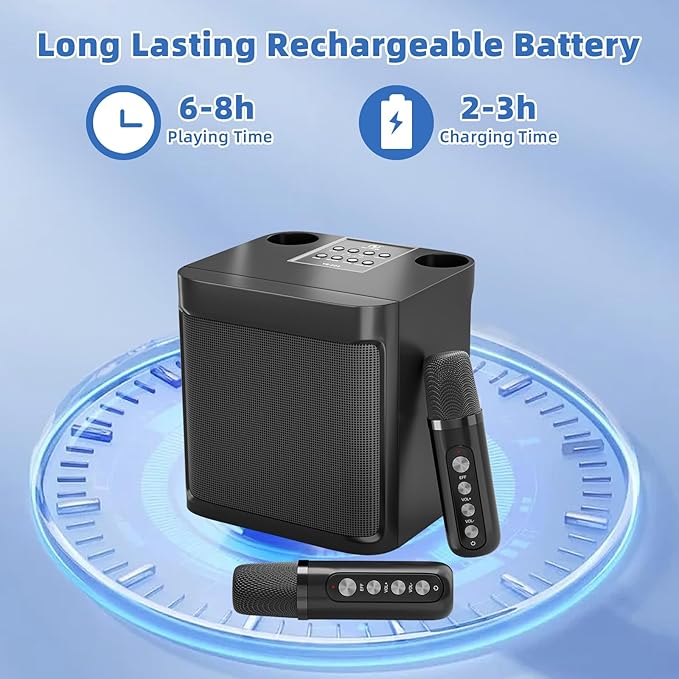 Karaoke Machine for Adults and Kids, Portable Bluetooth Karaoke Speaker with 2 Wireless Microphones for TV, Singing Karaoke for Home Party, Great Gifts for Boys and Girls-BubblyBeeBaby