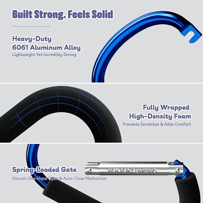 sprookber 6.7 Inch Large Stroller Hooks for Diaper Bags & Purses, Heavy Duty Mommy Hooks for Shopping, Grocery, Backpack – Baby Stroller Accessories, Set of 2 (Bule)-BubblyBeeBaby