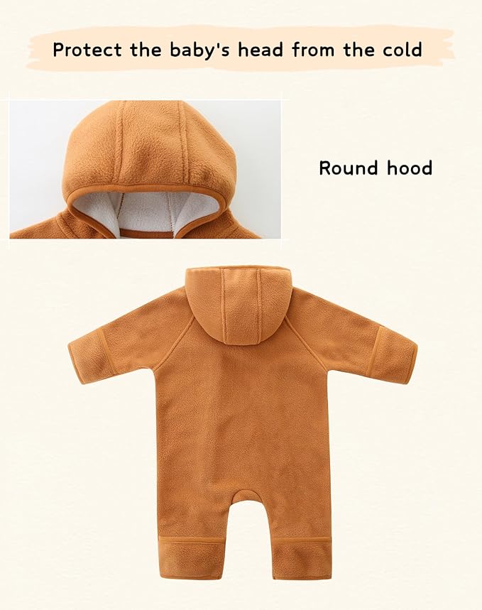 Newborn Baby Fleece Jumpsuit Girls Boys Winter Hooded Coverall Romper Cute Baby Snowsuit Clothes-BubblyBeeBaby