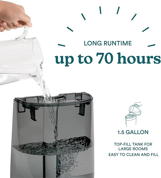 Homedics Deluxe Ultrasonic Humidifier for Large Rooms, Warm or Cool Mist, UV-C Technology, 1.5-Gallon Top Fill Tank, Smart Digital Programmable Humidistat, Home Dry Air Relief, Aromatherapy-BubblyBeeBaby