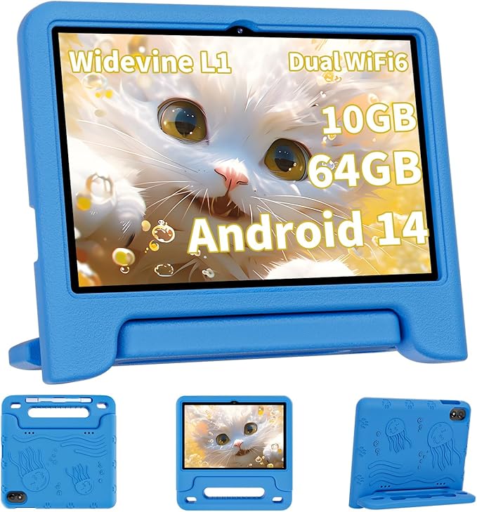 2025 Upgraded Android 14 Tablet, 10inch Kids Tablet, Octa-core CPU, 10GB+64GB+1TB Expand Tablets for Kids with Kids Space, Parental Control, 6000mAh Big Battery, HD Touchscreen Display Tableta-BubblyBeeBaby