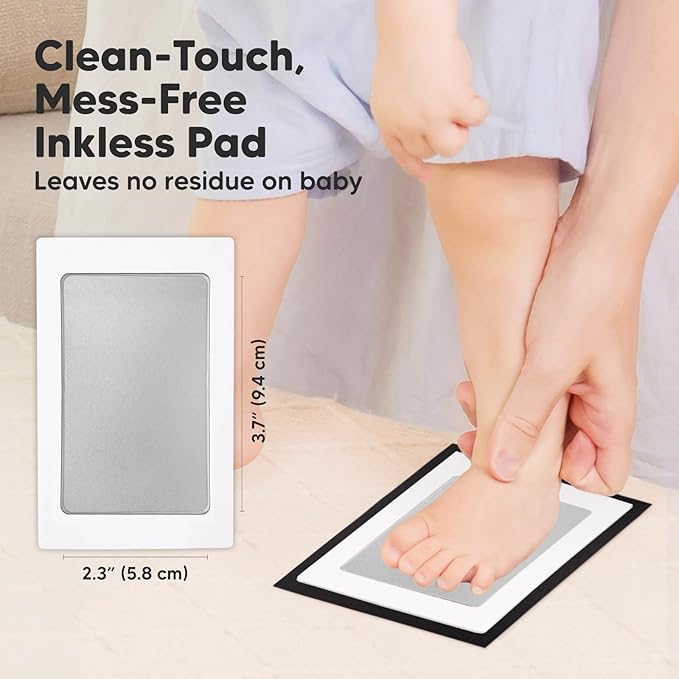 2-Pack Inkless Baby Hand and Footprint Kit - Mess Free Ink Pad for Newborn Keepsake, Dog Nose & Paw Print Kit, Clean Touch Ink Pad for Baby Hand & Footprints, Ideal New Mom Gifts (Silver)-BubblyBeeBaby