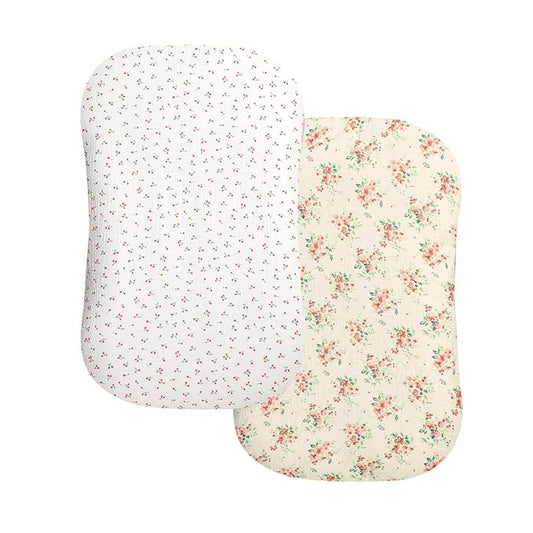 Hooyax Baby Lounger Cover 2 Pack - 100% Muslin Cotton Newborn Lounger Pillow Covers Only, Soft Breathable Infant Lounger Cover with Reinforced Stitching, Fits Most Standard Baby Loungers (Floral)-BubblyBeeBaby