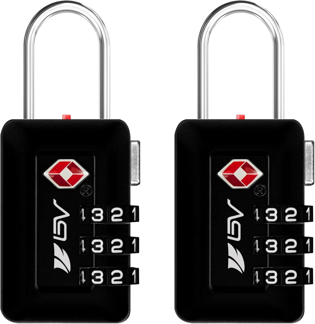 BV TSA Accepted Luggage Travel Lock, Set-Your-Own Combination Lock for School Gym Locker, Luggage Suitcase Baggage Locks, Filing Cabinets, Toolbox, Case (Black, 2 Pack)