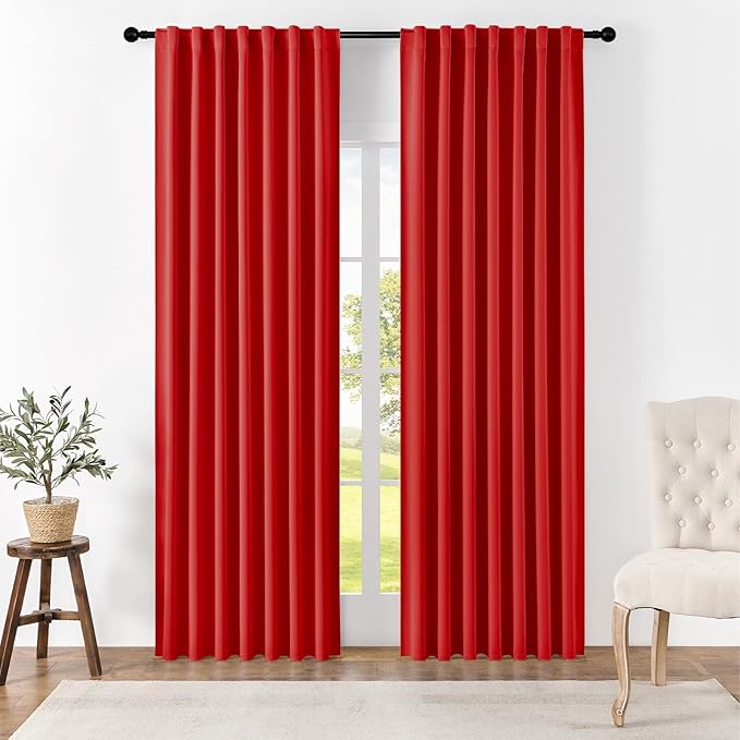 Joydeco Blackout Curtains 84 Inch Long for Bedroom, Thermal Insulated Black Out Curtains 2 Panels Set, Room Darkening Drapes for Living Room Window (W52 x L84 Inch, Red)-BubblyBeeBaby