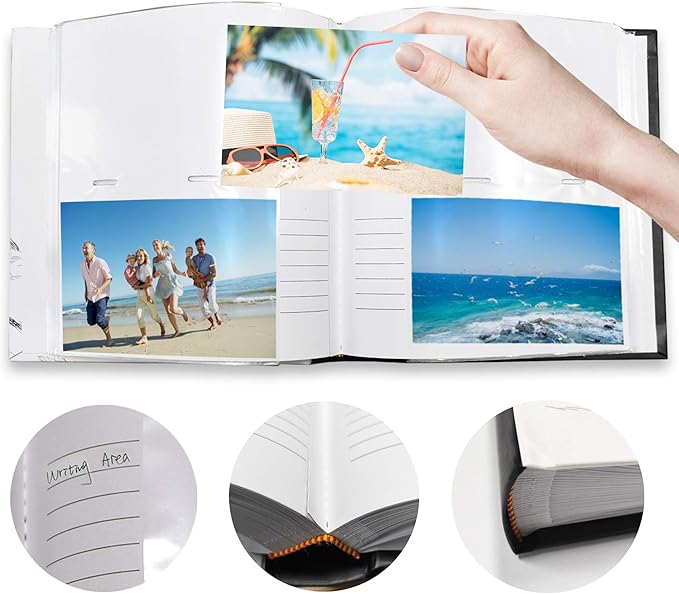 Holoary Photo Album 4x6 200 Photos Two Pictures Per Page, Memo Writing Area for Each Pocket, 200 Pockets 4”x6”, Printed Book Cover Travel Design Natural Beach Vacation Honeymoon Memories-BubblyBeeBaby