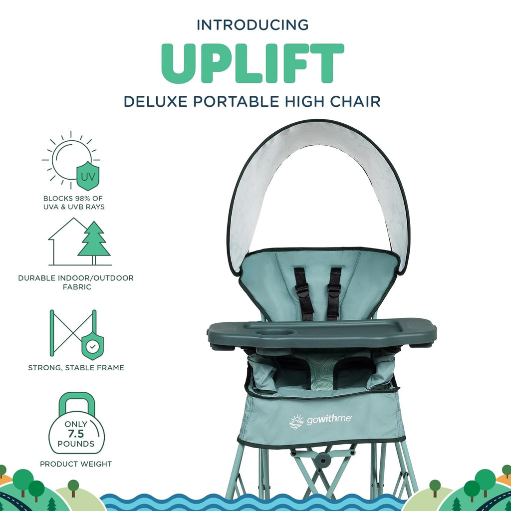 Baby Delight Go with Me Uplift Deluxe Portable High Chair | Travel High Chair | Sun Canopy | Indoor and Outdoor | Green Garden