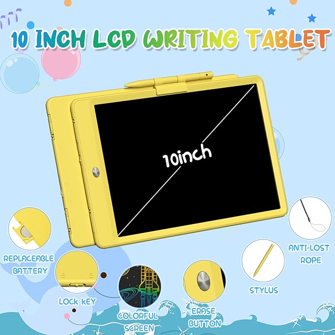 10 Inch LCD Writing Tablet for Kids 4 Pack Reusable Drawing Pad Colorful Toddler Writing Board Electronic Drawing Tablet Educational and Learning Toys for 3-8 Years Old Boys Girls-BubblyBeeBaby