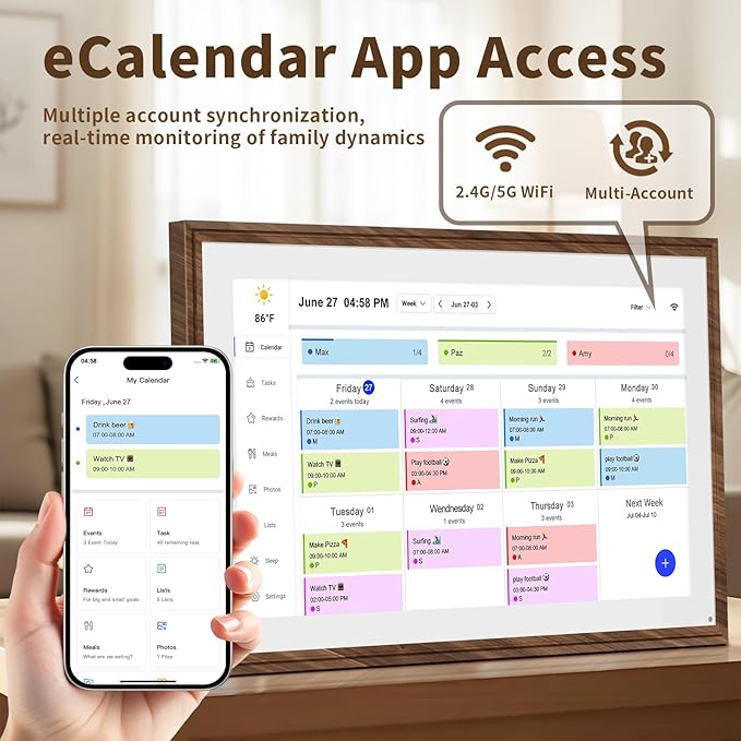 15.6 Inch Digital Calendar Chore Chart with Touchscreen - Full HD Interactive Display, Wall & Desk Mountable Family Planner, To-Do List & Meal Planner, Ideal for Home Organization & 2025 Scheduling-BubblyBeeBaby