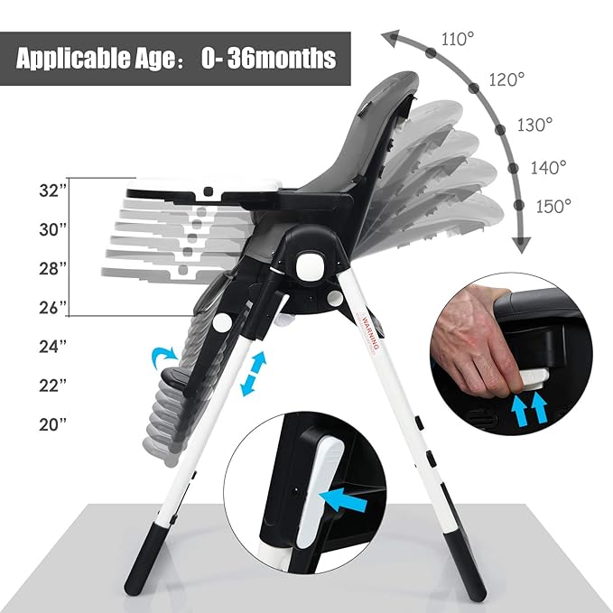 INFANS 4 in 1 High Chair–Booster Seat, Convertible Highchair w/Adjustable Height and Recline,Removable Tray,DetachableCushion, Installation-Free,Simple Fold for Baby, Infant& Toddler-BubblyBeeBaby