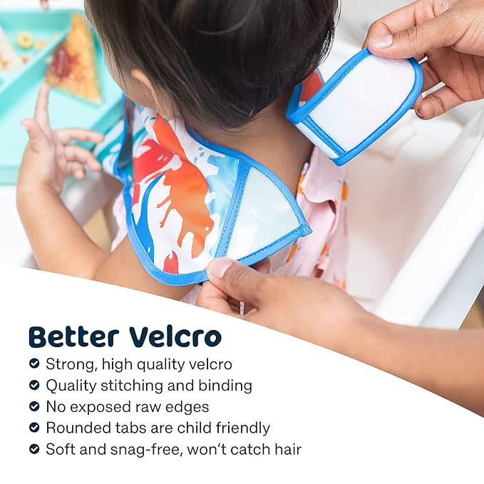 Tiny Twinkle Mess Proof Baby Bibs for Eating - Waterproof, Wipeable Bibs - Toddler Bibs - Travel Friendly - PFAS, PVC, BPA, Phthalate Free - Baby Food Bibs(3 Pack, Space)-BubblyBeeBaby