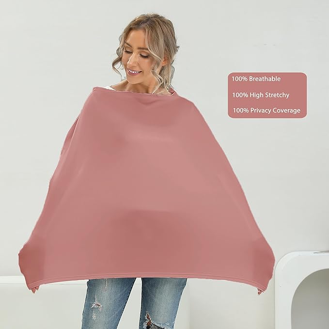 Breathable Car Seat Cover for Babies – Multi-Purpose Soft Rayon Nursing Cover for Breastfeeding, High Stretchy Infant Carseat Canopy, Stroller Cover (Smooth Rayon, Blush)-BubblyBeeBaby